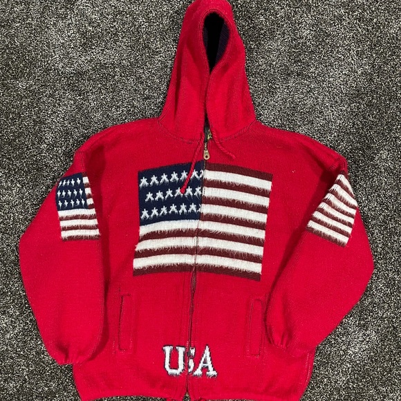 USA American Flag Red Vintage Cardigan Sweater